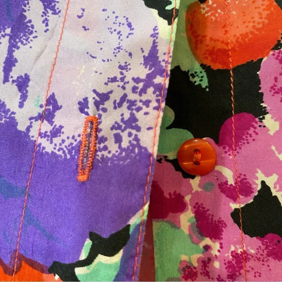 Vintage 1980s HER 100% Silk Short Sleeve Floral Blouse Size L - Picture 15 of 16